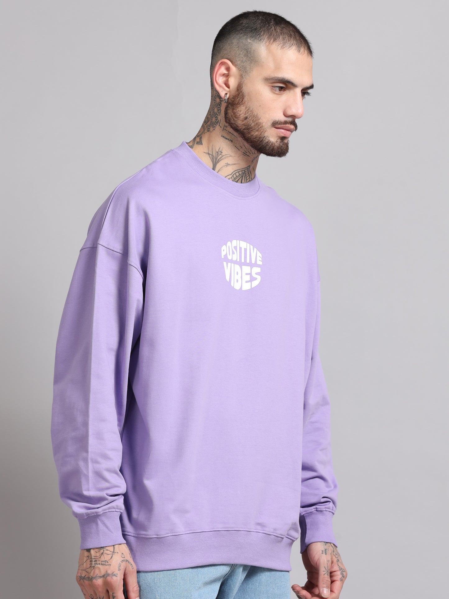 Men Printed Oversized Sweatshirt Pure Cotton Full Sleeve Lavender SILISOUL