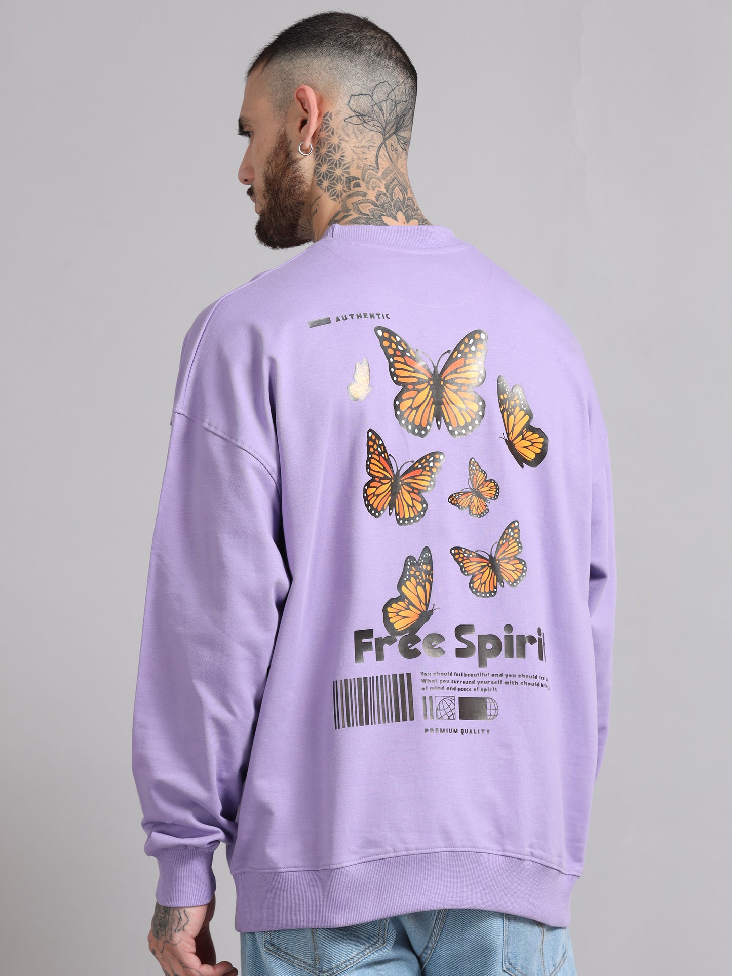 Men Printed Oversized Sweatshirt Pure Cotton Full Sleeve Lavender