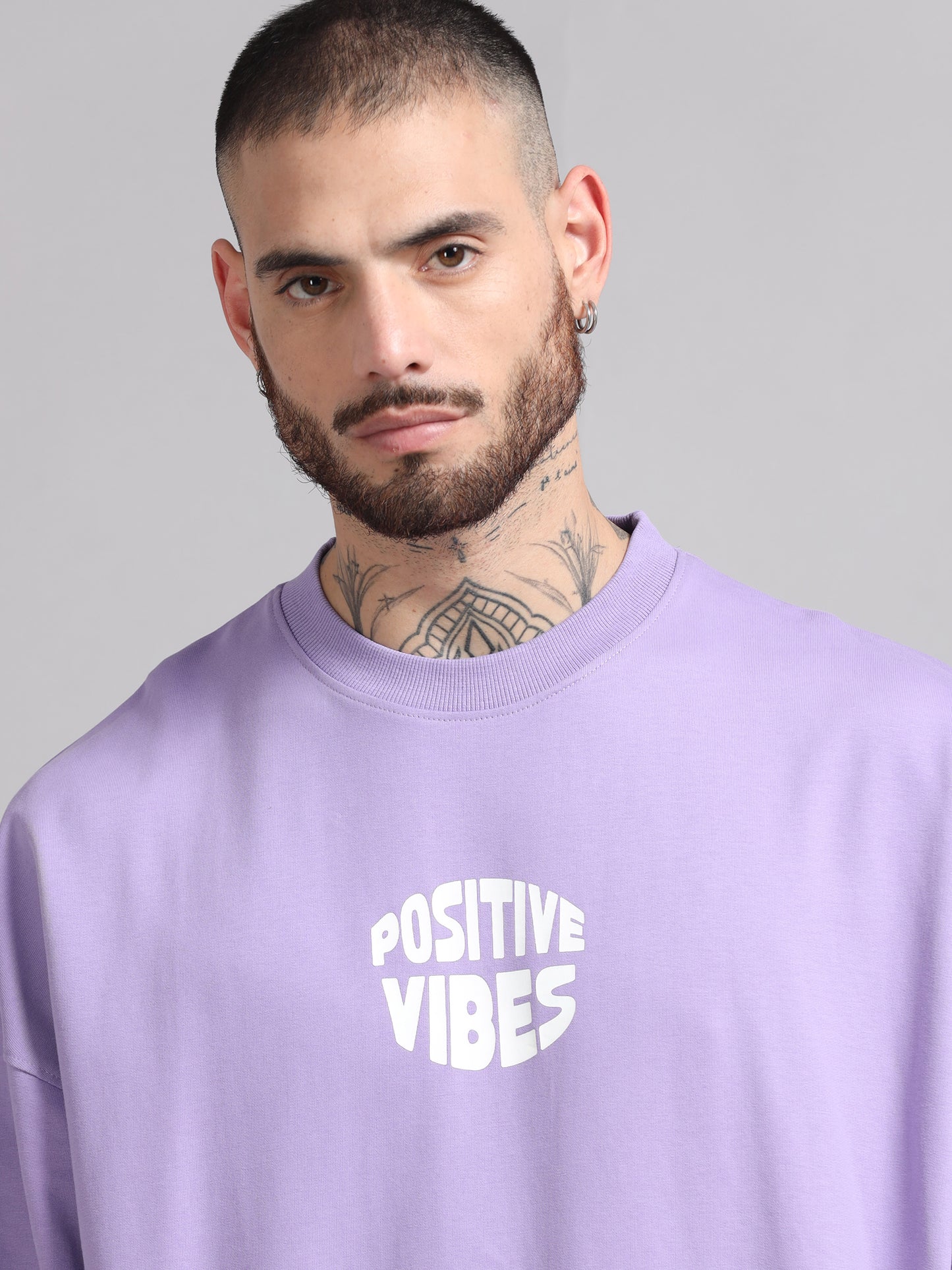 Men Printed Oversized Sweatshirt Pure Cotton Full Sleeve Lavender SILISOUL