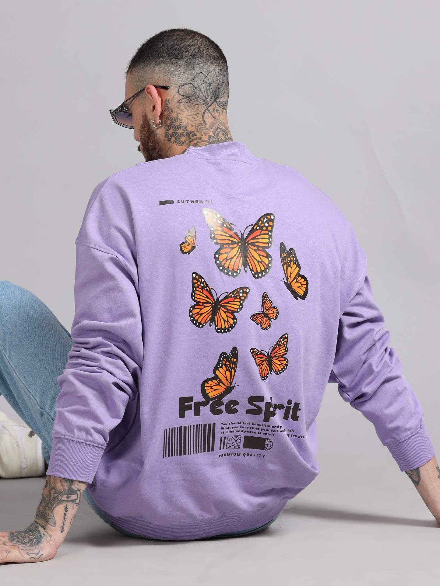 Men Printed Oversized Sweatshirt Pure Cotton Full Sleeve Lavender