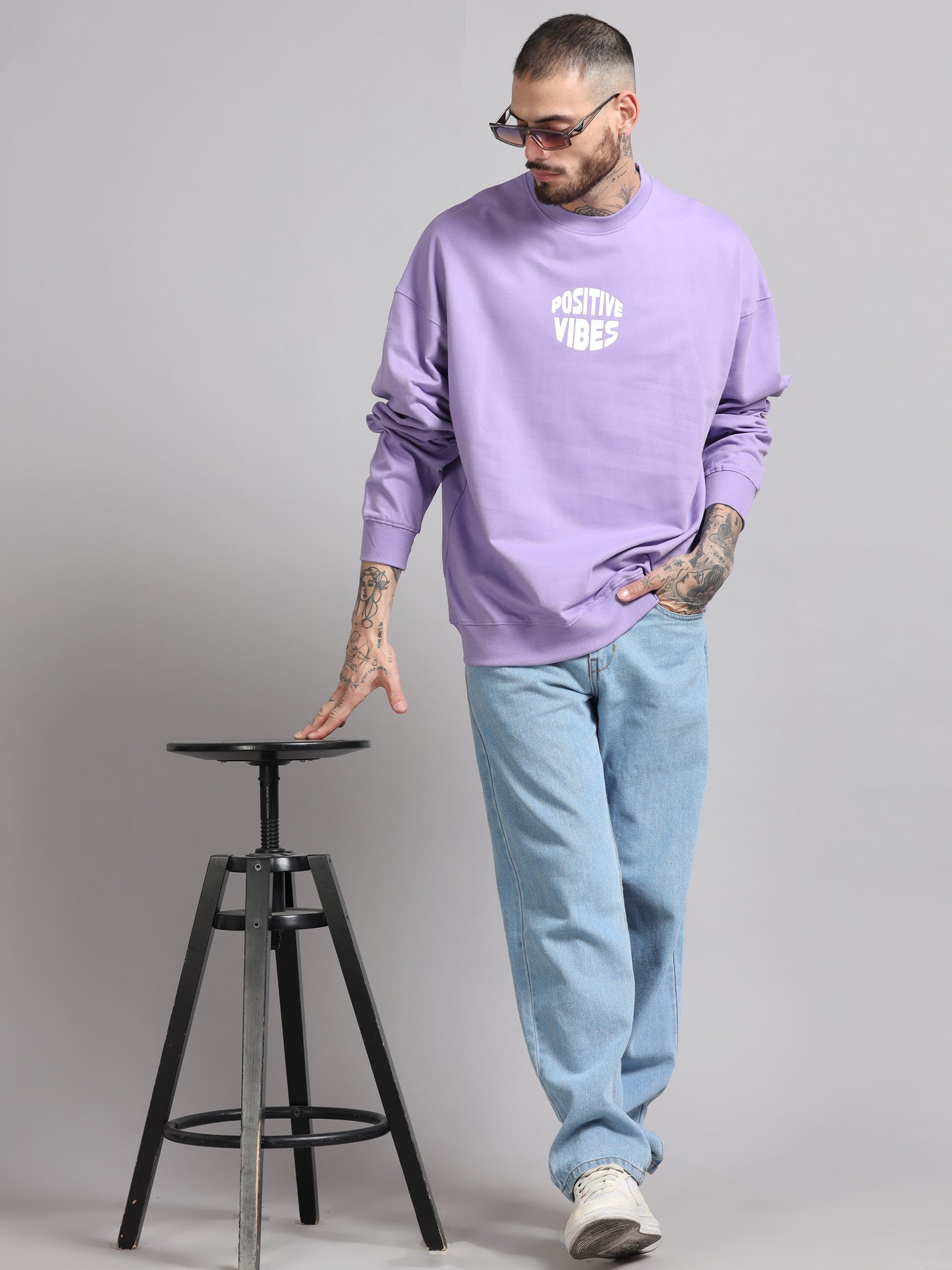 Men Printed Oversized Sweatshirt Pure Cotton Full Sleeve Lavender SILISOUL