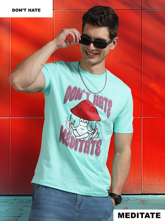 Men MEDITATE Puff Printed Regular Fit T-Shirt SILISOUL